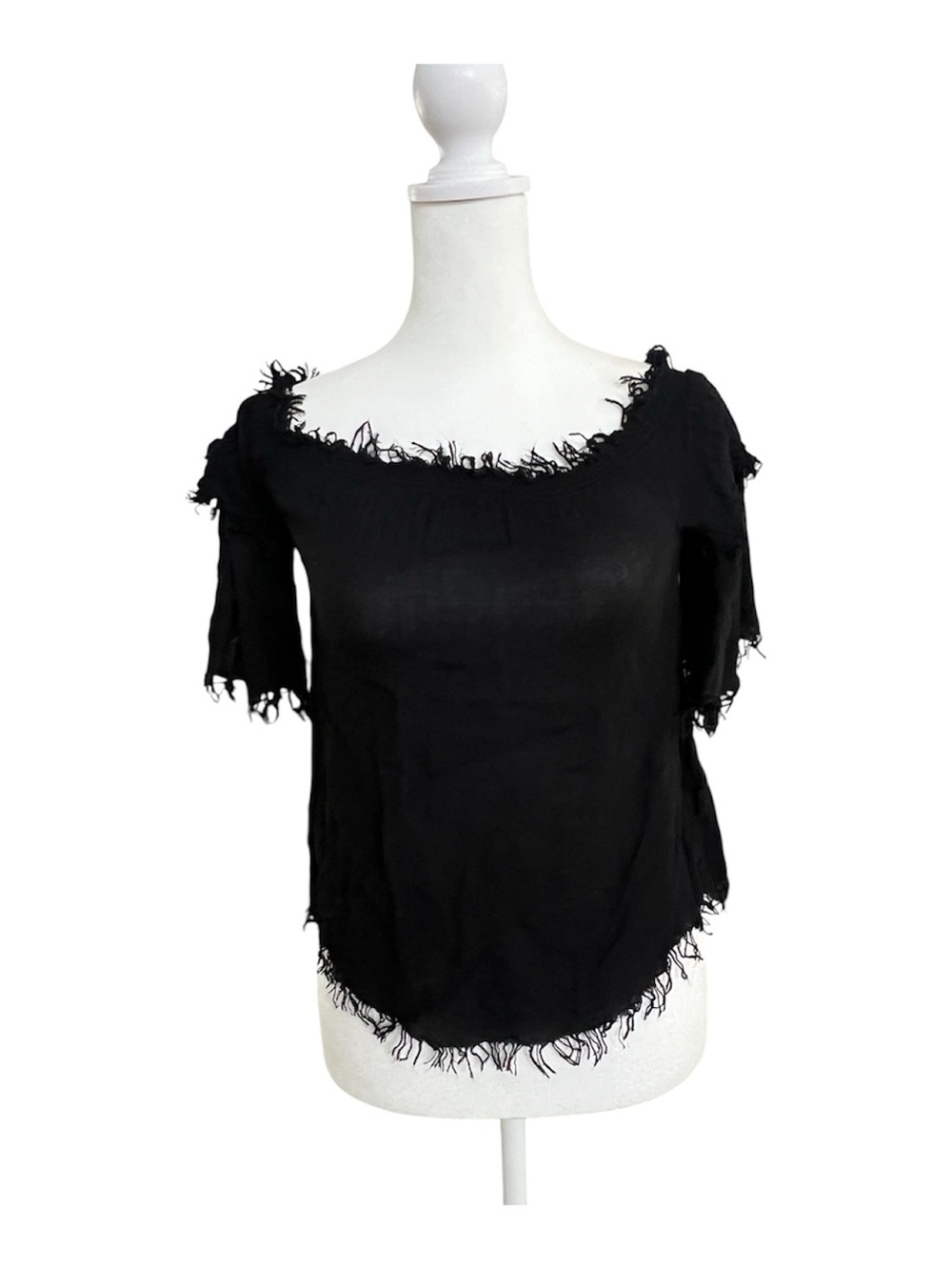 Chaser Black Frayed Gauze Off-Shoulder Top